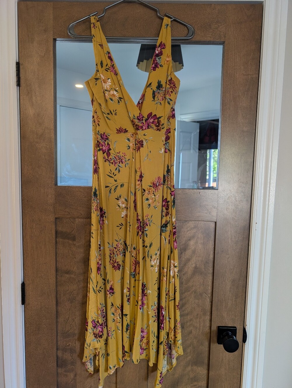 Dynamite Mustard Floral V-Neck High-Low Maxi Dress